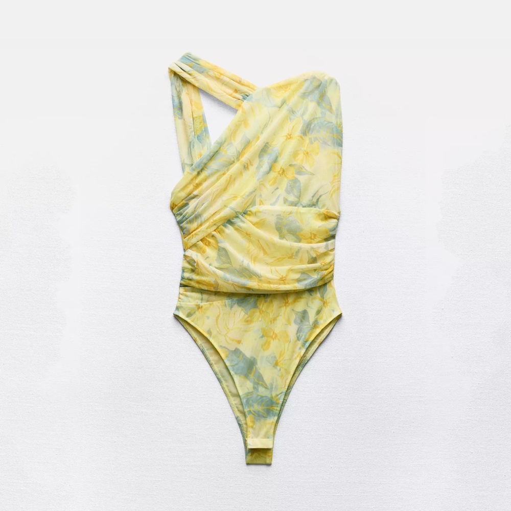 Zara draped asymmetrical floral bodysuit size small